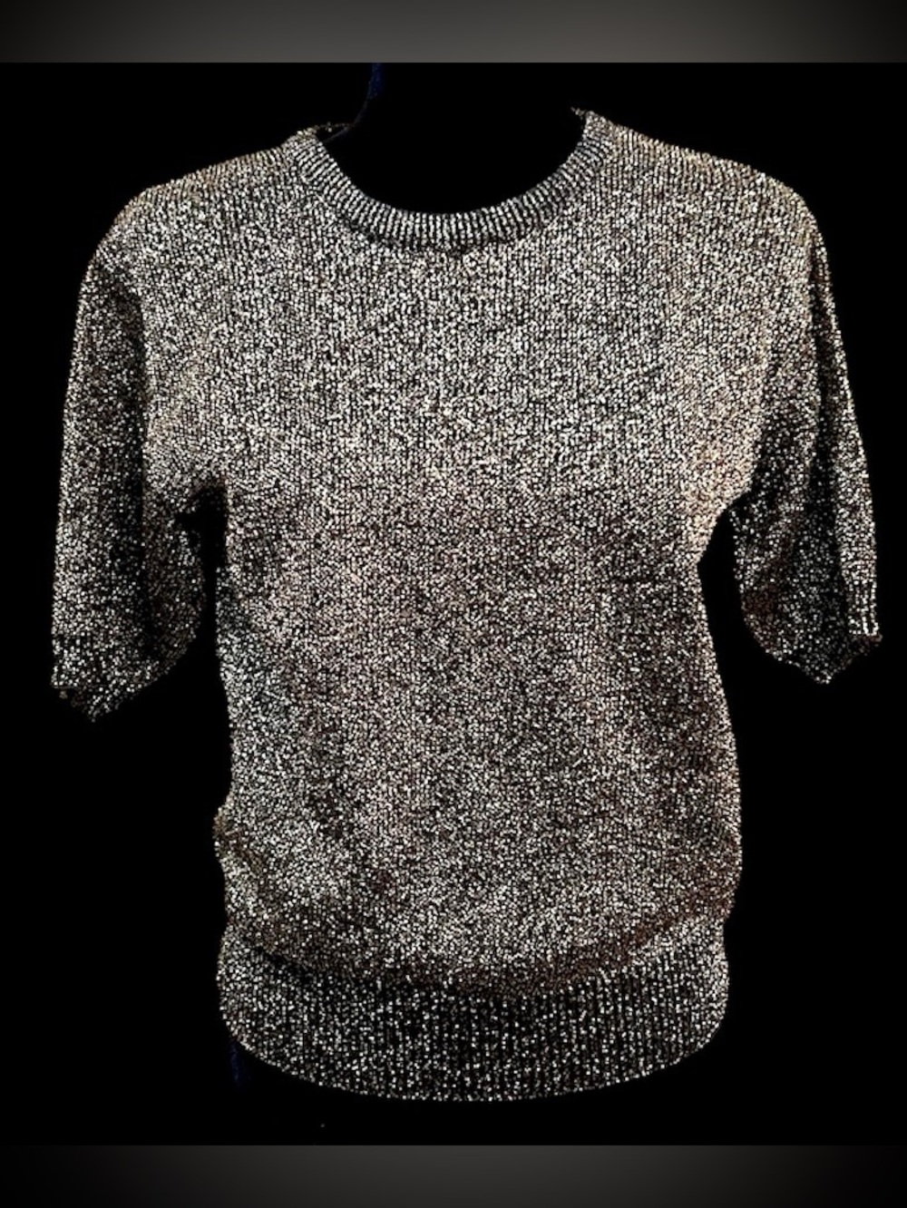 Pierre Cardin - 80's Gold/Black Lurex S/S Top - Size M